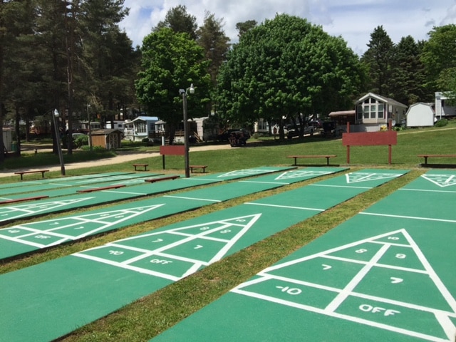 Shuffleboard courts in a campground in Western New York park.
