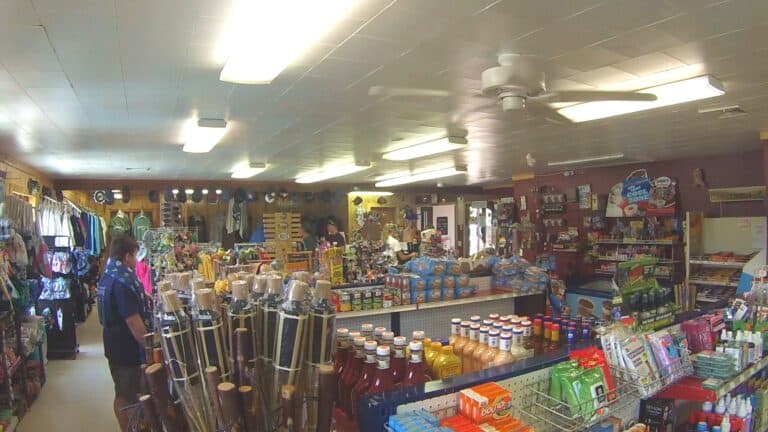 A view of a store in a western New York cabin with a lot of items.