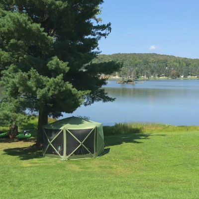 A tepee on a grassy area near Rainbow Lake in western New York.